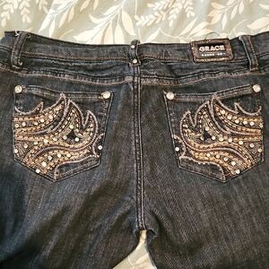 Grace Women's Blue Jeans with Embellished Pockets